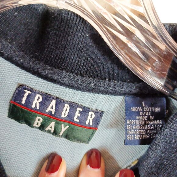 Vintage Trader Bay Shirt Men's Size L Yellow Grey Striped Polo Short Sleeve Top - Picture 7 of 7